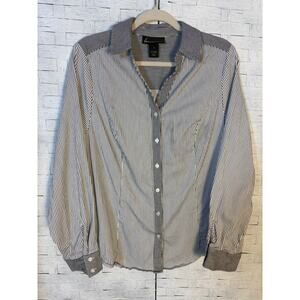 Lane Bryant women’s blouse button up‎ striped black white career wear Plus Size